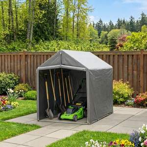 Abri à vélo écologique d'extérieur 6x4 pieds 1,8x1,2 mètres, cadre <span class=keywords><strong>en</strong></span> acier, <span class=keywords><strong>PVC</strong></span> imperméable, coupe-vent, protection UV, rangement portable - Product Image 3