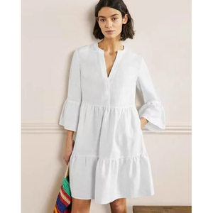 Abito lungo da donna personalizzato a manica corta in lino semplice Flowy modesto da lavoro abiti <span class=keywords><strong>lunghi</strong></span> Casual - Product Image 4