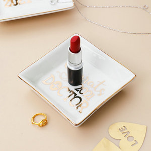 Qushine Square Gold Ring Dish Trinket Tray <strong>Ceramic</strong> <strong>Jewelry</strong> Plate - Product Image 2
