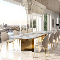 Meubles de salle à manger Nouveau grand moderne Sinered Stone Or en acier inoxydable Ensemble de tables à manger de luxe Tables à manger modernes en marbre