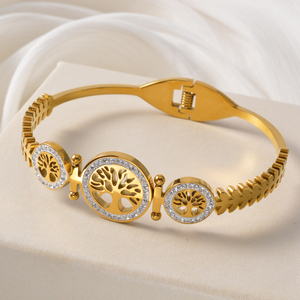 Brazalete de circonita brillante y sofisticado con patrón de follaje elegante y significativo, resistente, acabado a mano, para mujer - Product Image 1
