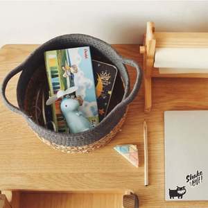 Cesta de Almacenamiento Tejida de Paja y Algodón con Asas, para Ropa, Juguetes, Organizador de Mesa - Product Image 3