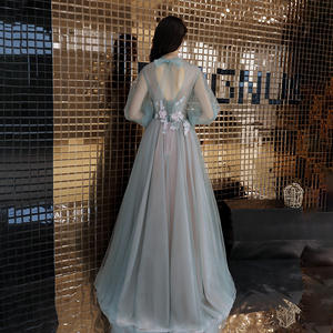 Robe de <span class=keywords><strong>soir</strong></span>ée longue à manches longues de conte de fées, robe de <span class=keywords><strong>soir</strong></span>ée chic bleu violet, robe de <span class=keywords><strong>soir</strong></span>ée à ligne A - Product Image 5