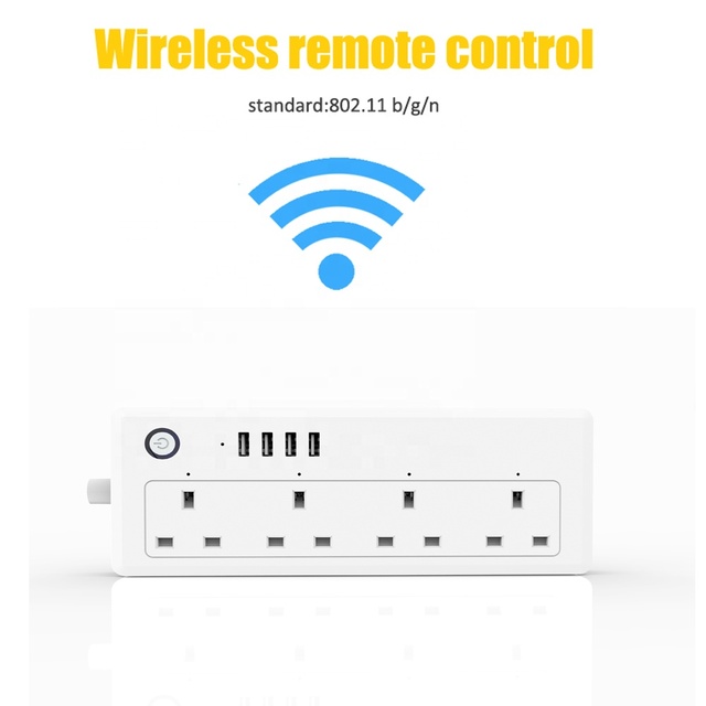 TUYA App Voice Remote Control Surge Protector Individual Control Electrical 4 Socket Outlet 4 USB Smart WiFi Power Strip UK