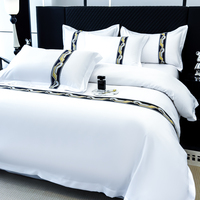 Ensemble de literie Gaoke de qualité supérieure en polyester pour hôtel et gîte, avec ruban adhésif, blanc pur, bord large, 4 pièces, 200TC