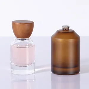 Цилиндрическая стеклянная бутылка с деревянной крышкой, 100 мл