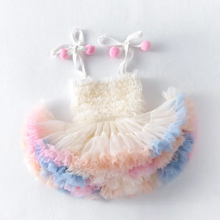 Enfant fille licou conception princesse gonflé voile gâteau robe sans manches enfants Ballet formation jupe à volants Tutu robe pour les filles