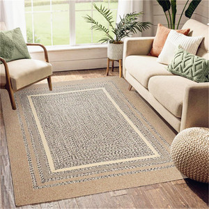 Alfombras Bien Tejidas 5X7 Azules Y Blancas Alfombra De Yute A Cuadros Canamo Fibra Natural Jardin Entrada 3X5 Circulo Tejido - Product Image 3