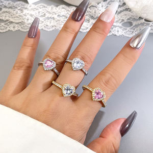 Cincin Perak Murni 925 FOXI Produsen Perhiasan Berkualitas Tinggi Cincin Batu Zirkon 5A Cincin Hati Abadi Pertunangan Janji untuk Wanita - Product Image 3