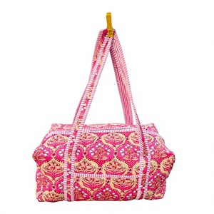 OEM Wholesale Hand Block Print Quilted Duffle <b>Bag</b> Eco-Friendly Cotton Canvas Travel Tote <b>Large</b> Capacity <b>Weekender</b> <b>Bag</b> for <b>Women</b> - Product Image 1