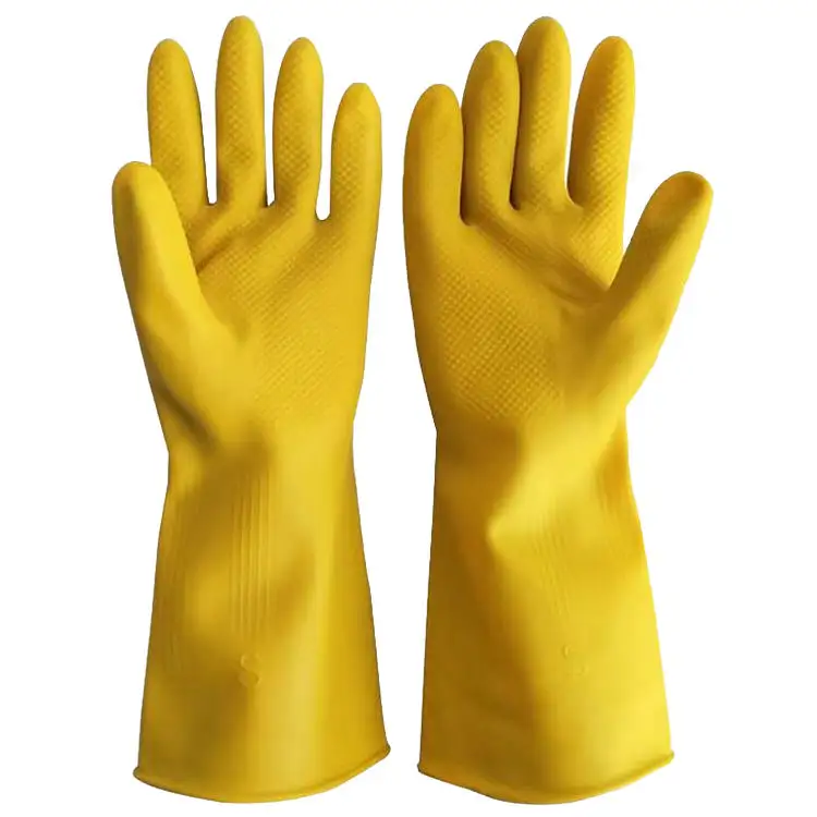 Waterproof Yellow Dishwashing Rubber Cleaning Kitchen Latex Household Gloves