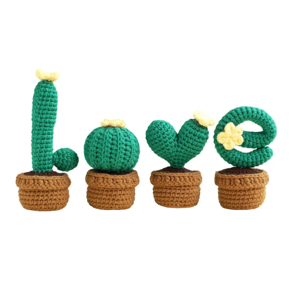 4 piezas Love Potted Cactus DIY Kit de ganchillo con accesorios completos para tejer, Kit de ganchillo con instrucciones paso a paso