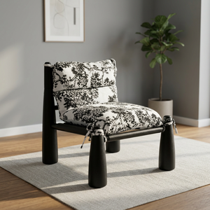 Silla Moderna de Madera para Sala de Estar, Estructura Negra, Cojín Floral Blanco, Respaldo Sólido, Funda Extraíble, Estilo Casual, Muebles para el Hogar - Product Image 4