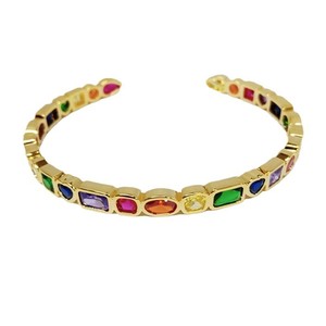 Unisex Geometric <b>Rainbow</b> Zircon Open Cuff <b>Bracelet</b> Colorful Gemstone Inlaid Adjustable Fashion Bangle Gold/Silver Plated Claw - Product Image 5