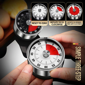 Minuteur mécanique de cuisine 60 min, rond en métal, facile à utiliser pour la cuisson, la pâtisserie, la gestion du temps des étudiants, outil de rappel visuel - Product Image 1