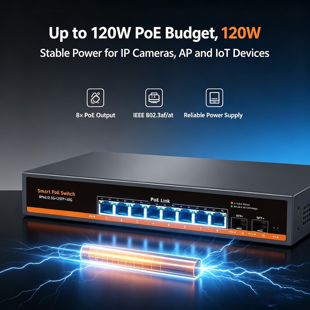 Factory Wholesale 8-Port 2.5G PoE Network Switch 2x10G SFP+ Uplink VLAN Control Switch