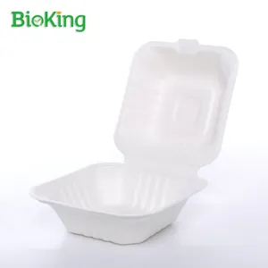 BioKing Phân Hủy Sinh Học Mía Bã Mía Lấy Đi Burger Hộp Ăn Trưa Bột Giấy Đóng Gói Container Thực Phẩm