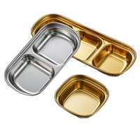 Plato para Salsas de Acero Inoxidable, Ecológico, con Diseño Coreano Dorado, para Salsas Picantes, Barbacoa, Vajilla Rectangular con Diseño Escarchado