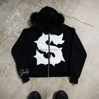 Sweat à capuche personnalisé et duveteux en fausse fourrure et pantalon de survêtement baggy à double taille Ensemble survêtement épais deux pièces pour hommes