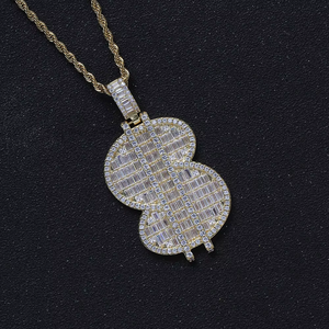 Collar con Colgante de Dólar Grande, Completamente de Zirconio, Joyería Hip Hop, Accesorios, Cadena con Colgante de Moneda de Dólar Grande - Product Image 2