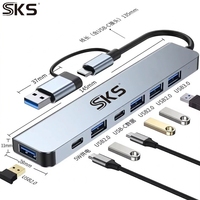 Hub USB 3.0 7 en 1, double entrée USB Type C, adaptateur multi-ports USB avec charge PD pour ordinateur portable, PC, téléphone