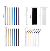 3PCS set Outdoor Portable Pouch Logo personnalisé 304 paille métallique en acier inoxydable