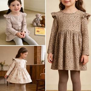 เดรสเด็กผู้หญิง DC เสื้อผ้าเด็กฤดูหนาว ขนสัตว์แปรงอุ่น แขนยาว ปักลายรัฟเฟิล ทรงเอ 2-7 ขวบ สำหรับใช้ประจำวัน - Product Image 2