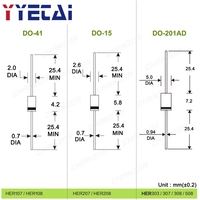 Diodes redresseuses haute efficacité HER107 HER108 HER207 HER208 HER303 HER307 HER308 HER508 DO-15 DO-41 DO-201AD Axiales 50-70ns