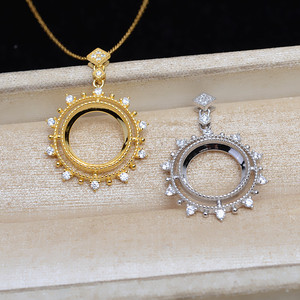 Pendentif tournesol en argent S925, perle de marbre de 13,2 mm, composants et trouvailles de bijoux DIY, plateau vide semi-fini 5302 - Product Image 1