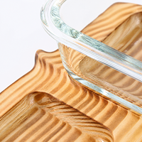 Ensemble de 4 bols de service modernes en verre transparent chauffables avec plateau en bois de pin pour apéritifs, sauces, collations, fêtes, maison, restaurant
