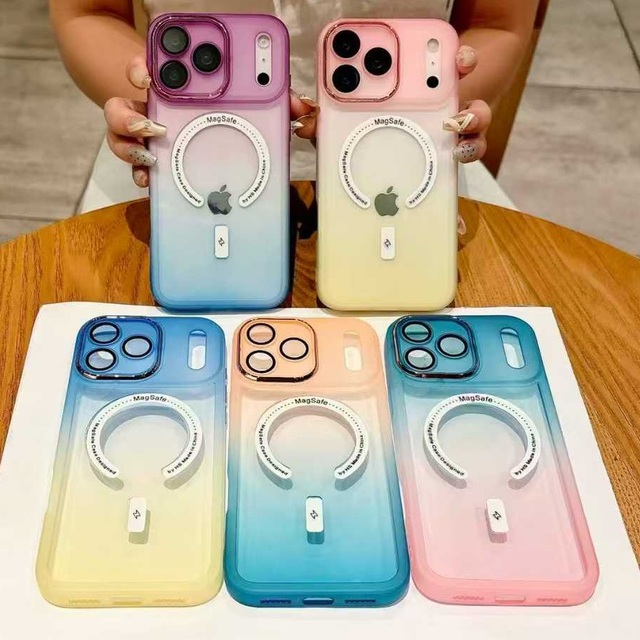 Dual Color Gradient Soft Silicone Tpu Magnetic Phone Case for iPhone 17 16 15 14 13 18Pro Max Camera Lens Protection Phones case