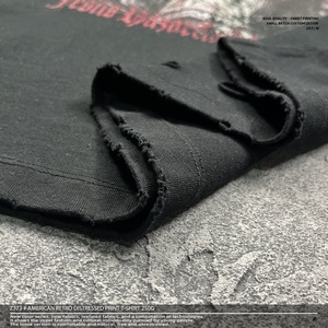 T-shirt unisexe vintage américain rétro en coton 100% 250g, imprimé Jésus noir, streetwear, effet délavé à l'acide - Product Image 5