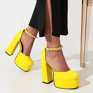 Sandales d'été pour femmes à talons épais et plateforme, bout carré, avec diamants et bride de cheville, pour soirées, grande taille 48 - Product Image 3