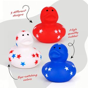 Canards en caoutchouc personnalisés à motif étoiles patriotiques, accessoires Ducky USA, rouge, blanc, bleu, pour le jeu dans le sable, sac cadeau du 4 juillet - Product Image 3
