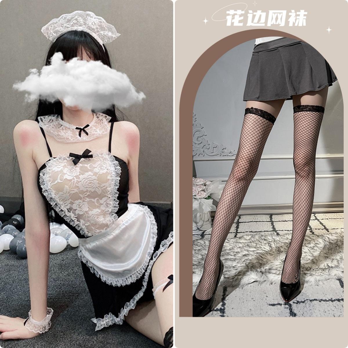 Maid outfit + black fishnet stockings