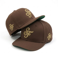 Gorra Snapback Estructurada de 6 Paneles con Visera Curva, Diseño de Logotipo Bordado Personalizado, Sarga de Algodón Marrón, Forro Verde