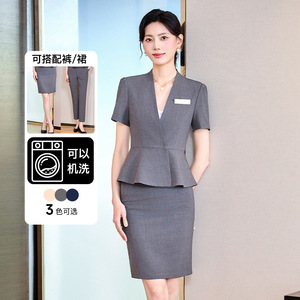 Hotel Uniform Women's Suit Skirt <b>Set</b> Short Sleeve Polyester Professional Workwear For Receptionist Beauty Salon Jewelry Store - Product Image 2