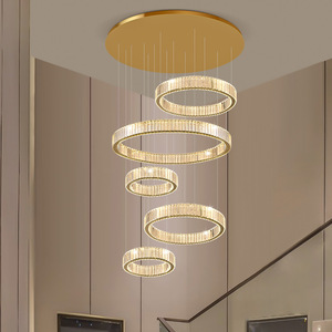 Modern Minimalist Round Crystal Chandelier LED Multi Head <b>Remote</b> <b>Control</b> For Duplex Living Room Staircase Home <b>Lighting</b> - Product Image 1