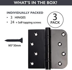 Hiện Đại 4 "X 4" Nhiệm Vụ Nặng Nề Màu Đen Thép Không Gỉ Bóng Mang Vuông Cửa Bản Lề 5/8 "Bán Kính Góc Cho Pin Cửa Ra Vào Cửa Sổ - Product Image 2