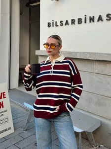 T-shirt <span class=keywords><strong>Polo</strong></span> da <span class=keywords><strong>donna</strong></span> con Logo personalizzato in cotone poliestere misto a righe tre toni camicie con colletto a maniche lunghe retrò - Product Image 4