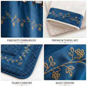 Set <span class=keywords><strong>da</strong></span> <span class=keywords><strong>Bagno</strong></span> 18 Pezzi Lusso Blu Reale Ricamo Oro Tenda Impermeabile Tappeto Antiscivolo Asciugamani Assorbenti Ingrosso - Product Image 3