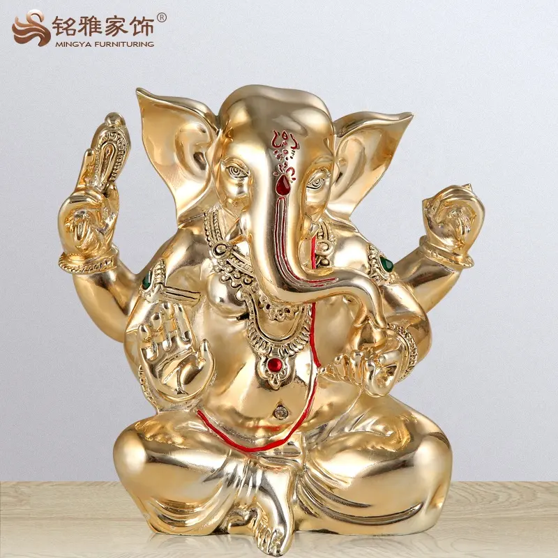 Phong Thủy Ấn Độ Thần Voi Ganesha Tôn Giáo Trang Trí Vàng Nhựa Điêu Khắc