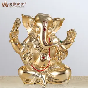 风水印度神象ganesha宗教装饰黄金树脂雕塑