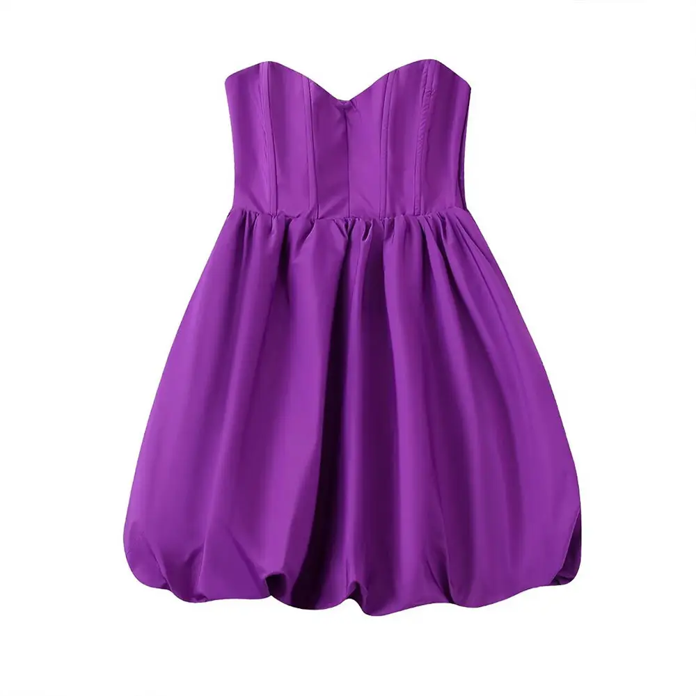 PB&ZA Women 2022 Autumn New Chic Fashion purple Loose mini dress Vintage Backless Side Zipper Female Dresses