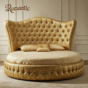 <span class=keywords><strong>Letto</strong></span> Rotondo <span class=keywords><strong>Elegante</strong></span> in Vera Pelle Dorata Stile Francese Moderno, Vendita Diretta dalla Fabbrica, Struttura in Legno Massello con Interno in Spugna, <span class=keywords><strong>Letto</strong></span> <span class=keywords><strong>Matrimoniale</strong></span> King Size - Product Image 2