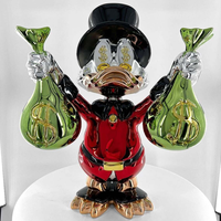 Statue de canard décorative en résine multicolore Pop Arts Canard chromé avec sac d'argent Sculpture pour décoration intérieure