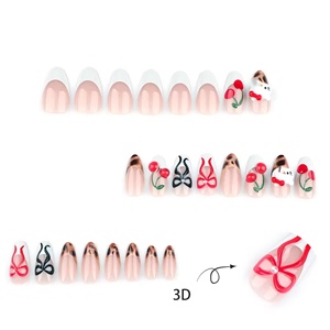Venta al por mayor Prensa en las <span class=keywords><strong>uñas</strong></span> 3D <span class=keywords><strong>Hello</strong></span> <span class=keywords><strong>Kitty</strong></span> Cereza Almendra <span class=keywords><strong>Estilo</strong></span> francés 24 piezas Hecho a máquina Medio hecho a mano de lujo - Product Image 3