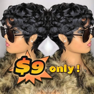 Grossiste Perruques Courtes Pixie Vietnamiennes Cheveux Humains Femmes Noires Sans Colle Pré-épilées Perruques Courtes Bouclées Avec <span class=keywords><strong>Frange</strong></span> Noir Naturel - Product Image 2