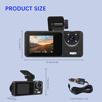 Caméra embarquée Podofo à trois objectifs, écran 2.0'', Full HD 1080P, enregistrement en boucle, surveillance de stationnement, étanche IP66, enregistreur DVR pour voiture