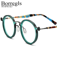 Gafas Borregls de Acetato y Titanio para Hombre, Diseño de Marca 2025, Gafas Redondas Vintage Retro para Mujer, Lentes Ópticas 185693